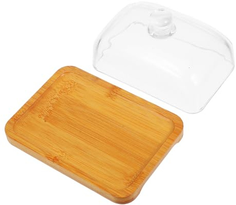 IMIKEYA Beurrier Rectangulaire En Acacia Avec Couvercle En Verre, Plateau De Service Pour Réfrigérateur, Conservation Hygiénique Pour Beurre, Fromage Et Desserts,