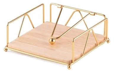 Portatovaglioli piatto, portatovaglioli in legno, dispenser quadrato da tavolo per casa, dispenser di asciugamani di carta, portatovaglioli (oro)