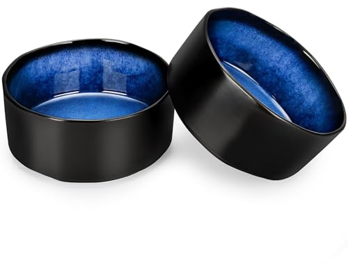 CSYY Bols à Nouilles Céramique Artisanale, Lot de 2 Grands 900ml Bols pour Ramen Noir et Bleu Profond Céréales Salades Lavables au Lave Vaisselle