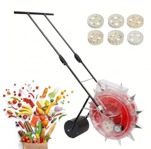 Aredwhiterui Roller Garden Seeder Hand Push | 6-12 Adjustable Nozzles & 6 Seed Plates | Control Depth (1-3) & Spacing (Min 13.5cm) | Suitable for Vegetable, Corn, Flower Seeds 3-15mm