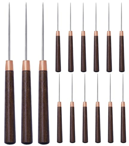 Healeved Kit 15 Pezzi Punteruoli da Cucito in Legno Massiccio, Strumenti per Punzonatura Artigianale, Punteruolo Piccolo per Lavori di Cucito e Lavorazione del Legno, Utensili
