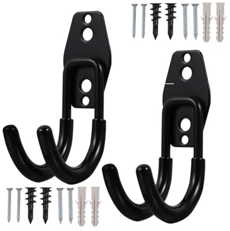HOMSFOU 2 Ganchos para Manguera de Jardín de Acero Inoxidable y Caucho, Colgador de Almacenamiento de Pared Resistente de Color Negro, Soporte de Montaje para Patio y Garaje, 2 Piezas