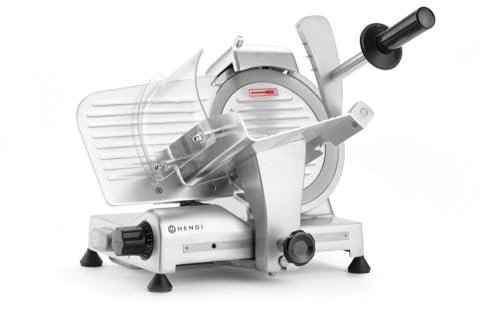 HENDI Cortadora eléctrica de carne, cortafiambres multiusos, Profi Line 195, Ø cuchilla: 195mm, espesor de corte (0-12mm), 220-240V, 200W, 416x400x(H)335mm, plateado, aluminio, acero inoxidable