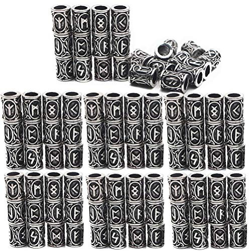 72 Pieces Norse Viking Rune Beads Hair Beard Pendant Antique DIY Bracelet Jewelry Pendants, Silve