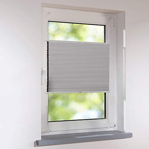 Sonnenschutz-HH - Plissee Faltstore Duett Wabenplissee UNIVERSAL verspannt auf Maß 78 x 210 cm - Farbe hellgrau - Thermo Verdunkelung Faltrollo zum Schrauben oder Klemmen inkl. Klemmträger