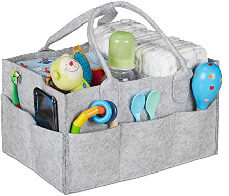 Relaxdays Carrito de pañales para bebé, 11 Compartimentos, separadores extraíbles, Bolsa de Fieltro portátil, Organizador de Coche y Cambiador, Gris Claro, Gris Claro