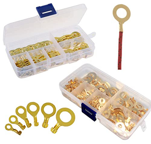 Generic CLF6, 300Pcs Kabelschuhe, Ring Terminals, Kabelöse M3 M4 M5 M6 M8 M10 mit Transparent Kunststoffbox, Kupfer(Verdrahtungsbereich: 0,5-2,5mm²), Acrylic, Beige