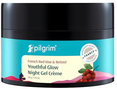 PILGRIM franska röda vinstockar anti-åldrande nattkräm för kvinnor med retinol, mullbär och C-vitamin för glödande hud och hud reparation Retinol nattkräm för oljig, torr och känslig hud