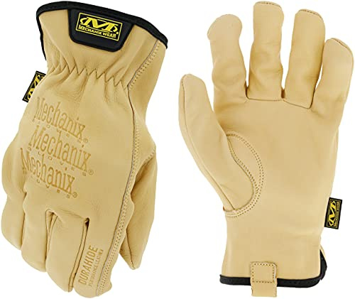 Mechanix Wear Guantes de cuero para conductor de vaca, guantes de cuero transpirables para la seguridad de las manos, puño elástico, ajuste cómodo, resistentes al agua, color marrón, talla S