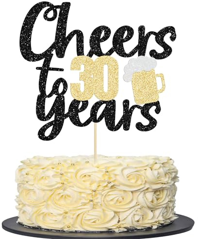 Gyufise 1Pc Cheers to 30 Years Cake Topper 30 Birthday Cake Pick for 30th Wedding Anniversary Birthday Party Supplies Beer Party Decorations