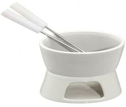 marion10020 Schokoladenfondue-Set Schoko-Fondue Schokofondue Schokoladen-Fondue, für 2 Personen, ca. 10 x 9 cm, aus Keramik, oval, weiß, inklusive 2 Fondue-Gabeln