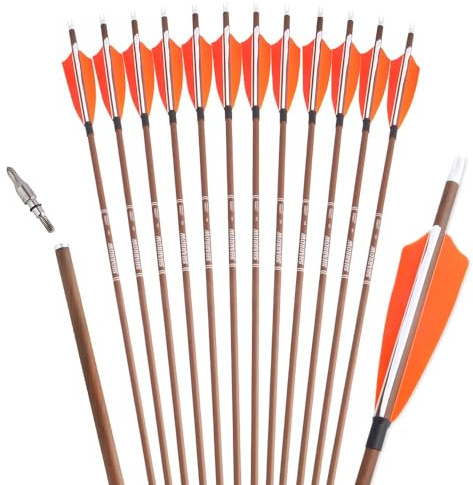 SHARROW 12P 100% Reines Carbon Pfeile 32 Zoll Pfeile für Bogenschießen Spine 340/400/500/600 Zielbogenschießen Jagdpfeile mit 4 Zoll Natürlich Federn Pfeile für Recurvebogen Compoundbogen