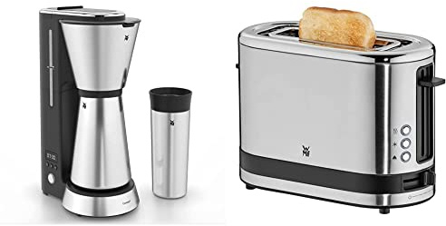 WMF Küchenminis Aroma Filterkaffeemaschine, 870 Watt, cromargan matt & Küchenminis 1-Scheiben Toaster Langschlitz XXl-Toast Brötchenaufsatz 7 Bräunungsstufen Überhitzungsschutz 600W Edelstahl matt