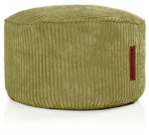 Green Bean® Indoor Sitzhocker Pouf 45x25cm EPS-Perlen Füllung & Cordstoff Kuschelig Weich Waschbar - Drinnen Bodenkissen Liegekissen Sitzkissen Sitzhocker Relax-Sessel Kinder Erwachsene Stoff Grün