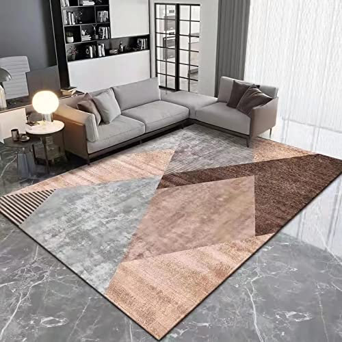 deko Gaming Zimmer Brauner, Grauer, gelber, langlebiger Teppich mit geometrischem Design für das Wohnzimmer,teppichläufer Flur Aesthetic Room Decor,160x230cm