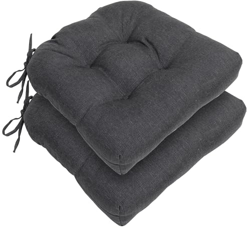 RACE LEAF Outdoor Seat Cushions Set of 2, 19 x 19 Square Patio Cushions, Plump Filling Tufted Water-Resistant Olefin Chair Seat Cushion with Ties for Non-Slip Support, Gray