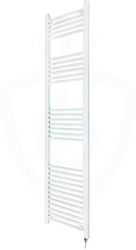 Valve Kings Heated Electric Straight White Towel Rails Single Heat Prefilled - 1800mm (h) x 400mm (w) With 600w Element