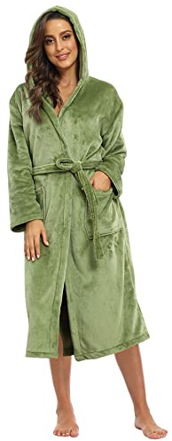 Super Shopping-zone Women's Plus Size Bathrobe with Hood-Winter Robes Warm Fuzzy Fleece Robe Plush Long Spa Robe