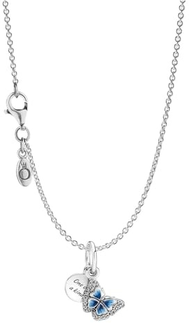 PANDORA Damen-Halskette 925 Silber Blauer Schmetterling 41757 | Schmuck-Set mit Charm-Anhänger für Frauen