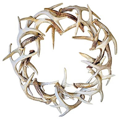 JYCRA 20,3 cm rustikaler Bauernhaus-Geweih-Kranz, handgefertigter Kunstharz-Geweih-Kranz, kreatives Kunstharz-Ornament, Weiß