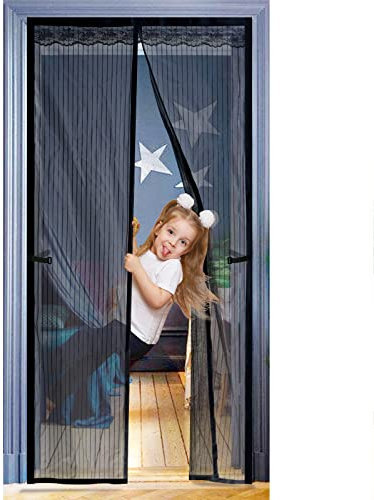 JOREAL Fliegengitter für Türen, 90 x 210 cm, Anti-Moskito-Polyester-Netzgittertür mit Vollrahmen-Magikband und leistungsstarken Magneten, magnetische Fliegen-Insektenschutztür mit Spitze (schwarz)