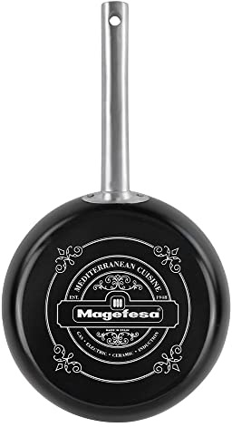 MAGEFESA Ares sarten 28 cm con revestimiento antiadherente bicapa reforzado con esmalte exterior color negro mate y mangos de inox satinados