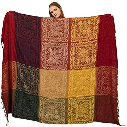 MRBRON Boho-Decke mit Fransen Gewebte Tagesdecke im Ethno-Stil,Geometrische Strickdecke Quasten Jacquard,Dekorativ für Zuhause,Büro,Reisen, Zelten (Rot,220x260CM)