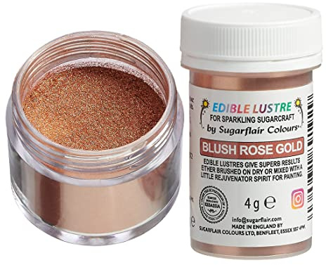 Sugarflair Edible Lustre Labensmittelfarbe Pulver, Blush Rose Gold, 4 g | Essbares Glanzpulver für Torten, Cupcakes, Fondant, Marzipan, Schokolade und Royal Icing, Feines Pulver mit intensivem Glanz