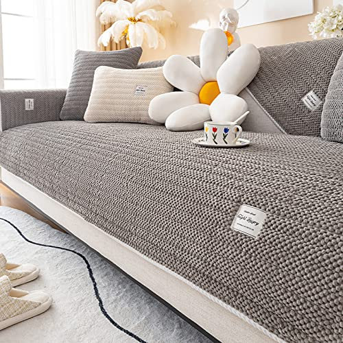 Couch Covers,Plush Corduroy Fabric Corner Sectional Sofa Cover for Dogs Pets Anti Slip L Shape Sofa Slipcovers Furniture Protector Living Room (Gray,90 * 180cm)