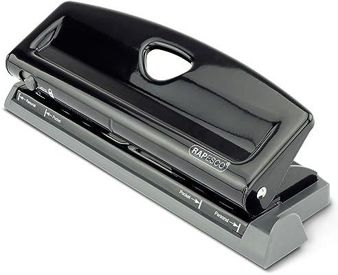 Rapesco 1725 Verstellbarer 6-Fach-Locher, 9 Blatt Stanzkapazität, Schwarz