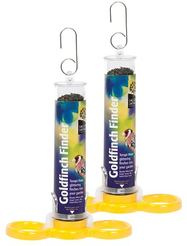 Jacobi Jayne® Goldfinch Finder X 2 – 2-pack – liten Niger-frömatare, fågelmatare för små fåglar, färdig förfylld med frö, hängande fågelmatare för små fåglar