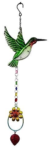 Bxithnr® Kristall Fenster Anhänger Sonnenfänger Grüner Vogel Ornament Leben Ornamente, Sonnenfänger Set Bemalte handgefertigte Anhänger für Fenster und Garten (Grüner Vogel aus Edelstahl)