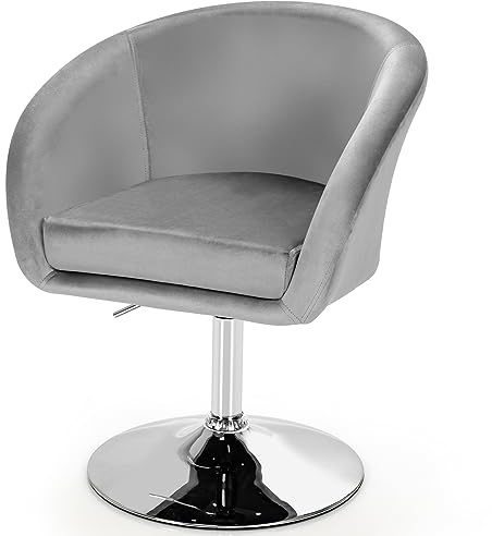HOMASIS Taburete de Bar de tapizada giratoria 360°, Silla de Terciopelo de Respaldo Ajustable en Altura con Esponja elástica, Silla de Comedor cargable hasta 120 kg, 61x52x 72-86 cm (Gris)