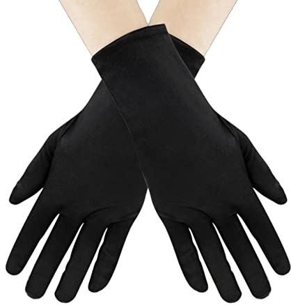 Feelorna Guanti corti da opera, Polso Lunghezza Sera Raso Guanti, Vintage Formale Fancy Abito Guanti Donne Guanti per Matrimonio Opera Party (Nero)