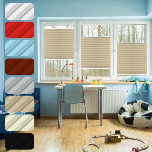 Stores Store Plissé sur Mesure 90 x 140 cm translucide, Occultant et Isolant, Tissu Polyester, Thermique Volet Roulant sans Perçage, Ni Collage pour fenêtre, Stores, fenêtres, Kaki