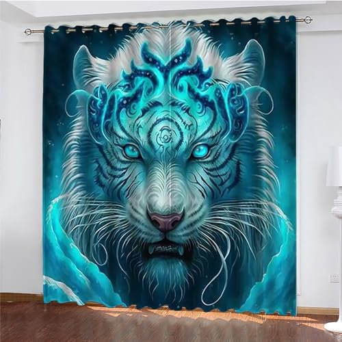 HRBK Verdunklungsvorhänge Tiger Gardinen mit Ösen Blickdichte Vorhänge für Schlafzimmer Wohnzimmer - Fenstergardinen 140 x 175 cm (BxH) 2er Set