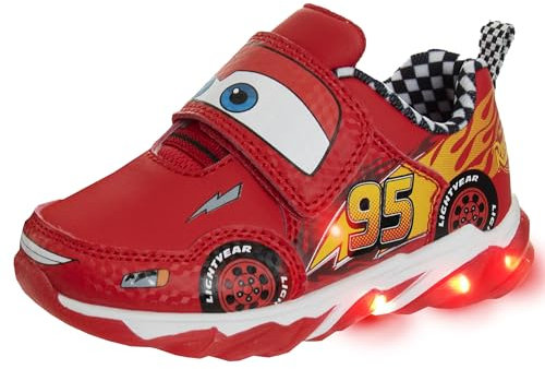 Disney Pixar Cars LED Light Up Sneakers - Lightning McQueen Shoes Kids Lightweight Tennis Breathable Athletic Shoe - Red (Size 11 Little Kid)