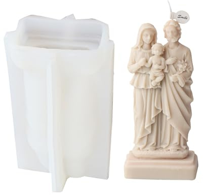JS MOLD Stampo in silicone per candele, sacra famiglia, in silicone, 3D, in silicone, per statuetta religiosa, ornamenti artigianali (17 x 10 cm)