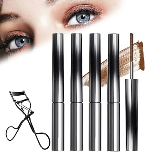 Rome Apparel Iron Rod Mascara, Iron Wand Mascara, Metal Rod Mascara, 3D Curling Eyelash Iron Mascara, Curling Iron Mascara, Washable Extra Slim Metal Mascara (Brown 4pcs)