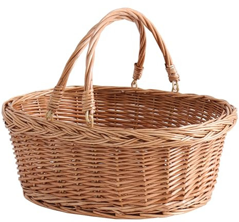 Picknickkorb aus Weide mit Griff, Einkaufskorb, Naturbraun