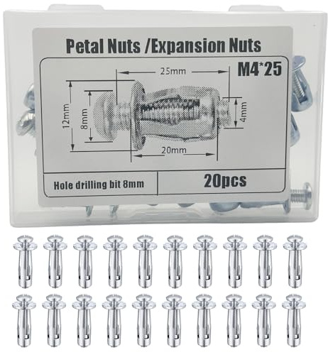 Coffee Life Plus®20 Stück Expansion Screw Petal Nuts,Jack Nuts,M4,M5,M6,M8Dünne Befestigungen Dübel,Hohl-Befestigungsmaterial Screws Assembly (M4*25MM(20PCS))