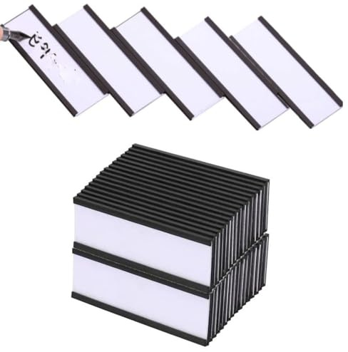 Esforzarse Confezione da 50 Supporti Magnetici per Etichette, Magneti per lavagna Magnetica, Etichette per Barattoli, Scaffale Plastica Con Porta Carte Dati Magnetiche Con Protezioni(7,6 x 2,5 cm)