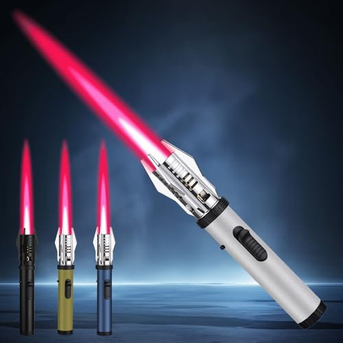 Jet Flame Accendino SOARFLY Accendino Antivento Ricaricabile con Blocco di Sicurezza e Fiamma Regolabile, Accendino a Gas Butano Antivento per Cucina, Campeggio,Barbecue,Camino,Gas Non Incluso,Argento