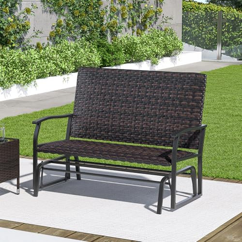 GIANTEX Schaukelbank Outdoor 2 Sitzer, Gartenbank mit Schaukelmechanismus, Gartenschaukel Schaukelstuhl aus Rattan & Metall, Sitzbank wetterfest, Terrassenbank Balkon Bank bis 360 kg belastbar