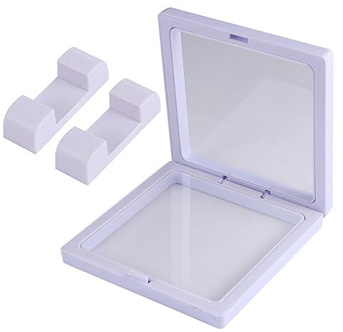 GALPADA Durchsichtiger Pe Displayrahmen Schmuckschatulle Satz Mit Schwebendem Halter 11x11cm Weiß 4 Boxen 8 Sockel Schmuck Organizer Für Halsketten Ringe Armbänder Sammlung