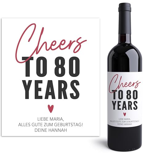 Weinetiketten personalisiert 80. Geburtstag Mann Frau Flaschenetiketten selbst gestalten Geburtstagsgeschenk Geschenk Weinflasche Wein Etiketten selbstklebend 2 Stück | 10x12 cm