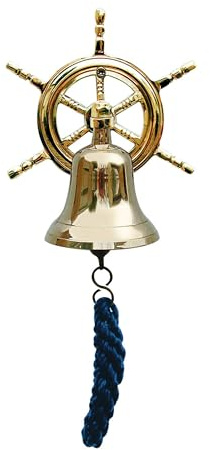 NKlaus Glocke aus Messing 7,5cm mit Steuerrad, Maritime Wandglocke, 1 Stück | nautische Dekoration; mit Wandhalterung