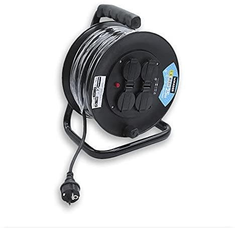Enrollacables Extensible 25m, 4 Tomas, Cable 3x1,5mm, 3600W, Ideal para conectar Dispositivos en Exteriores o Interiores.