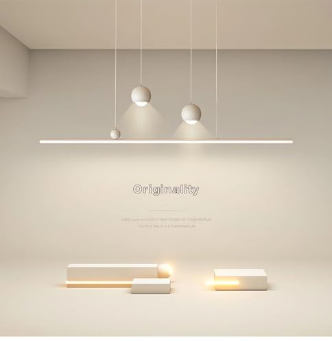 QYSMGS LED Hängelampe Modern Dimmbare Lineare Esstisch Pendelleuchte mit Fernbedienung Spotlights Höhenverstellbare Hängelampe für Esszimmer Büro Arbeitszimmer Hängelampe (weiß, 100cm)