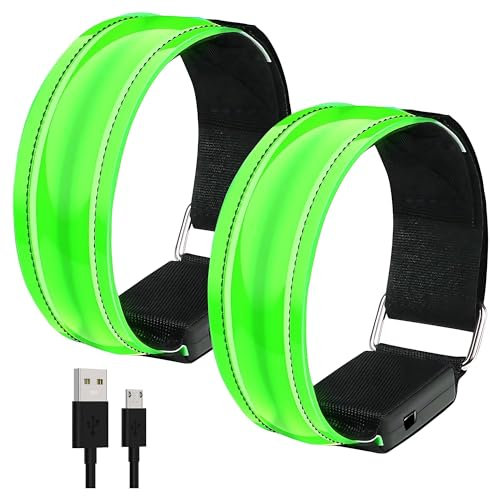 Sundonix LED Reflective Running Armband Light - Rechargeable High Vis Arm Band Gear Gift for Adult Runners Running Walking at Night (Green#2)